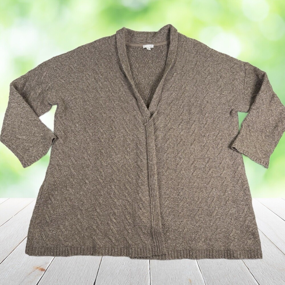 J JILL Long Open Cardigan Sweater Textured Knit Relaxed Draped Tan Size XL